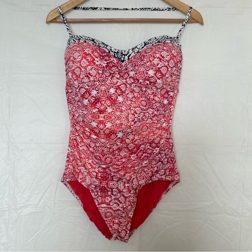 Tommy Bahama One Piece Red Orange Blue Swimsuit, Size 12
